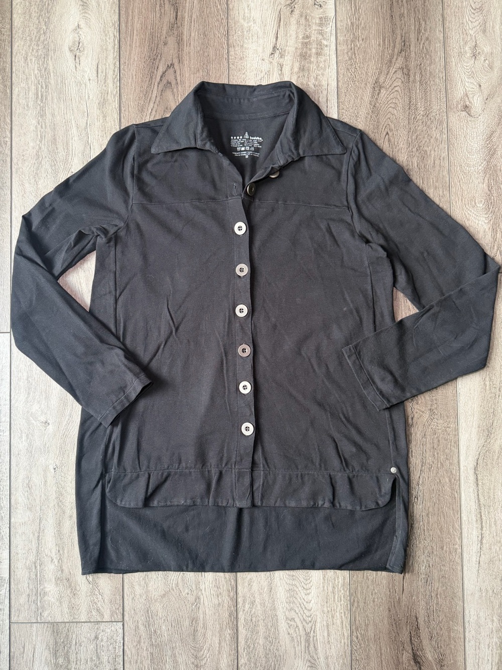 Neon Buddha-Black Button-Front Lightweight TunicLong Jacket